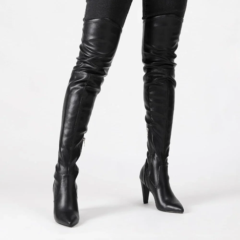Women's Black/Pu Faux Leather Thigh High Over The Knee Long Pointed Toe Boots